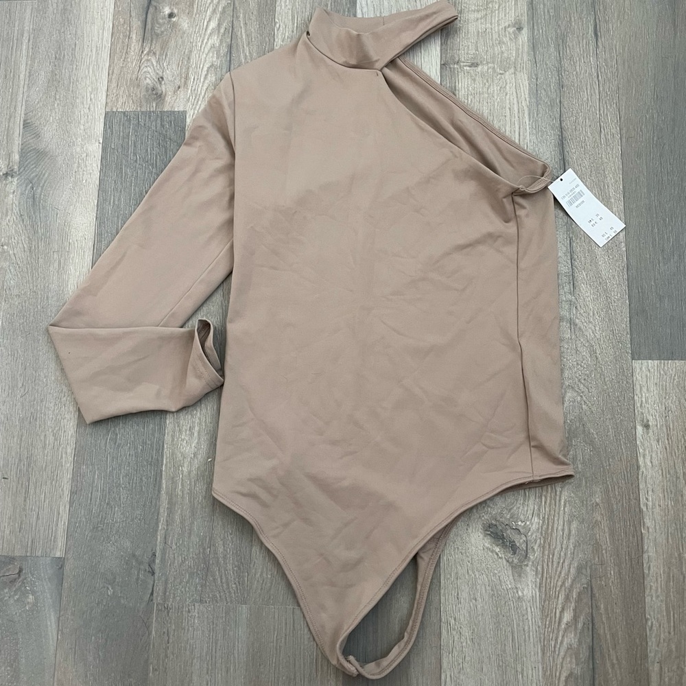 Long-Sleeve Stretch Jersey Asymmetrical Mockneck Bodysuit